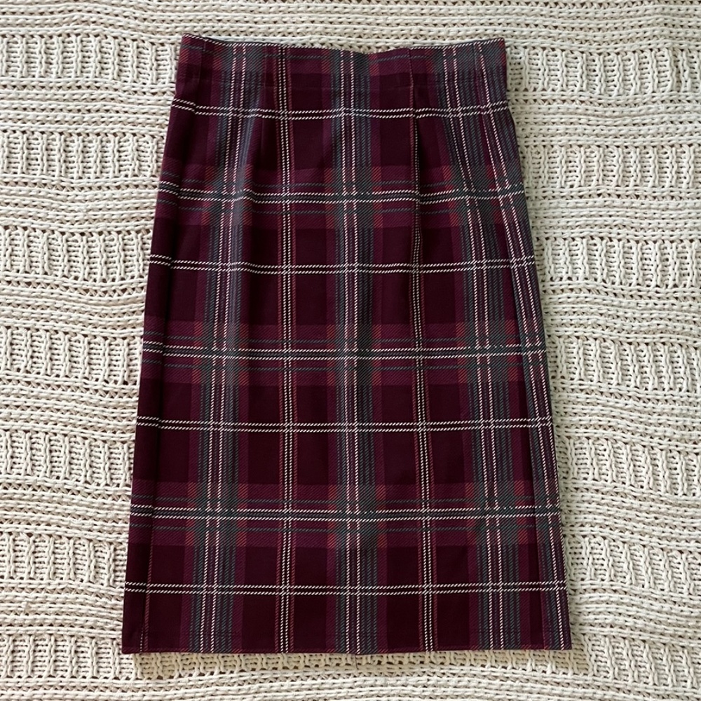 DownEast Burgundy Plaid Pencil Skirt Extra Small